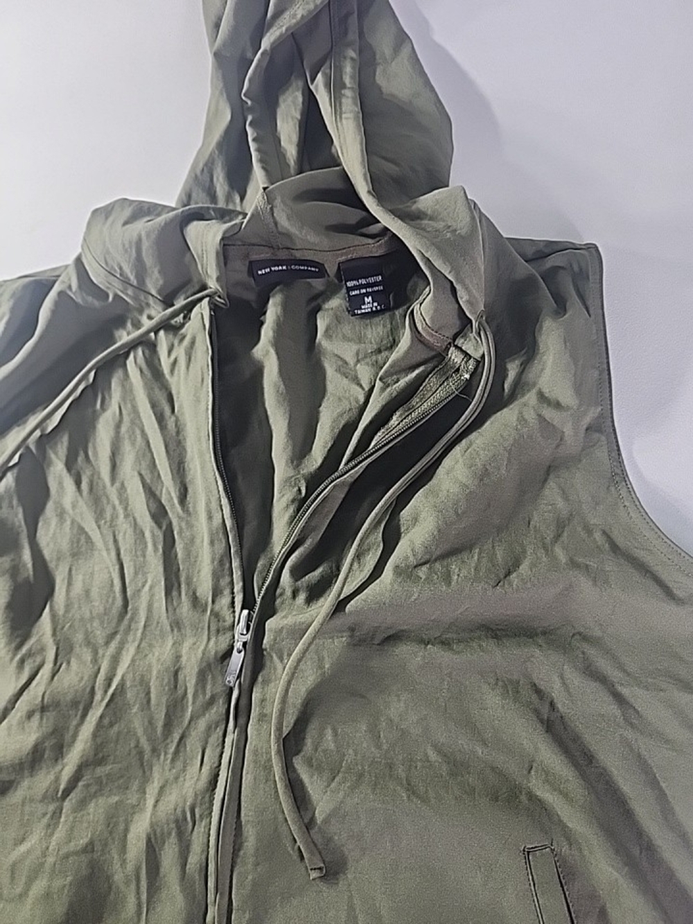 New York & Company Olive Green Hooded Zip Vest